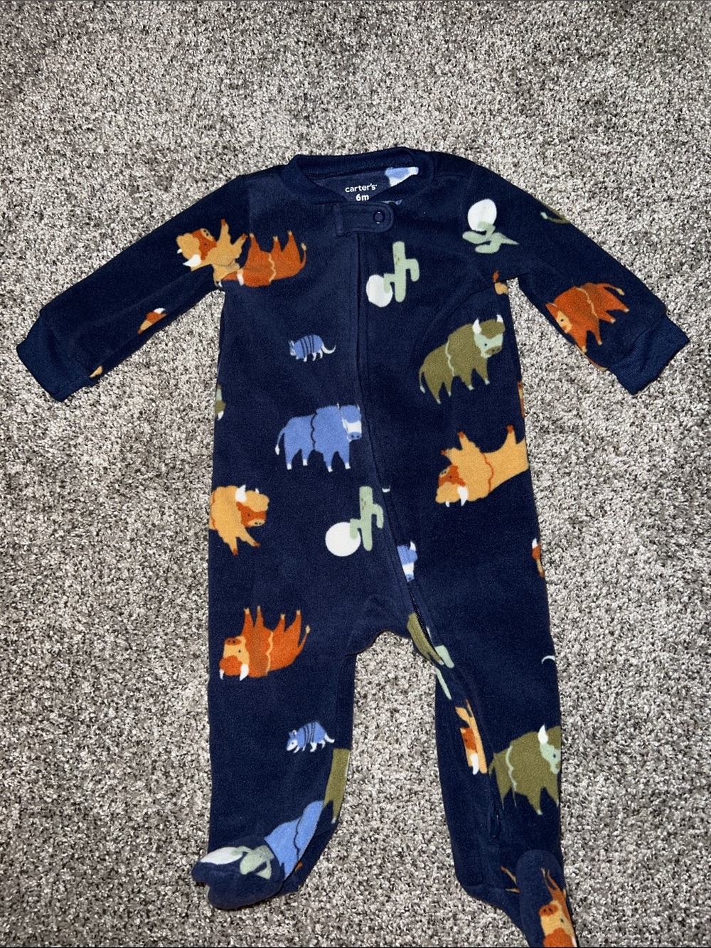 Carter's Navy Animal & Cactus Print Fleece Footed One-Piece